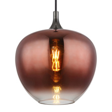 Závěsné svítidlo, kov černý, kov černý chrom, sklo měděné barvy, průhledné, textilní kabel černý, ø:290mm, V:1200mm, bez žárovky 1xE27,max. 60W 230V