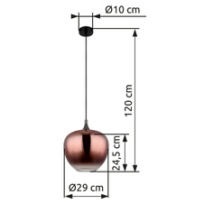 Závěsné svítidlo, kov černý, kov černý chrom, sklo měděné barvy, průhledné, textilní kabel černý, ø:290mm, V:1200mm, bez žárovky 1xE27,max. 60W 230V