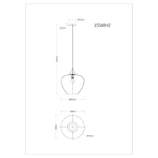 Závěsné svítidlo, kov černý, sklo kouřové, průhledné, textilní kabel černý, ø:400mm, V:1200mm, bez žárovky 1xE27,max. 60W 230V