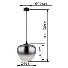 Závěsné svítidlo, kov černý, sklo kouřové, průhledné, textilní kabel černý, ø:400mm, V:1200mm, bez žárovky 1xE27,max. 60W 230V