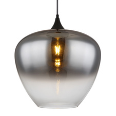 Závěsné svítidlo, kov černý, sklo kouřové, průhledné, textilní kabel černý, ø:400mm, V:1200mm, bez žárovky 1xE27,max. 60W 230V