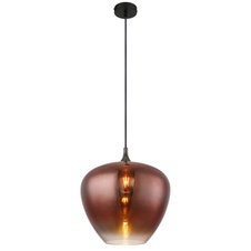 Závěsné svítidlo, kov černý, kov černý chrom, sklo měděné barvy, průhledné, textilní kabel černý, ø:400mm, V:1200mm, bez žárovky 1xE27,max. 60W 230V