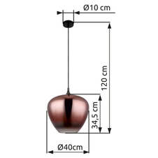 Závěsné svítidlo, kov černý, kov černý chrom, sklo měděné barvy, průhledné, textilní kabel černý, ø:400mm, V:1200mm, bez žárovky 1xE27,max. 60W 230V