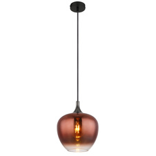 Závěsné svítidlo, kov černý, kov černý chrom, sklo měděné barvy, průhledné, textilní kabel černý, ø:240mm, V:1200mm, bez žárovky 1xE27,max. 60W 230V