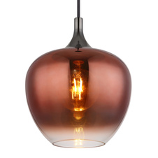 Závěsné svítidlo, kov černý, kov černý chrom, sklo měděné barvy, průhledné, textilní kabel černý, ø:240mm, V:1200mm, bez žárovky 1xE27,max. 60W 230V