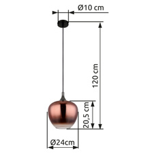 Závěsné svítidlo, kov černý, kov černý chrom, sklo měděné barvy, průhledné, textilní kabel černý, ø:240mm, V:1200mm, bez žárovky 1xE27,max. 60W 230V