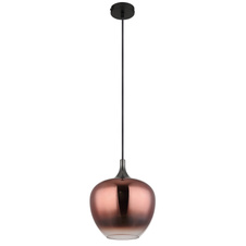 Závěsné svítidlo, kov černý, kov černý chrom, sklo měděné barvy, průhledné, textilní kabel černý, ø:240mm, V:1200mm, bez žárovky 1xE27,max. 60W 230V