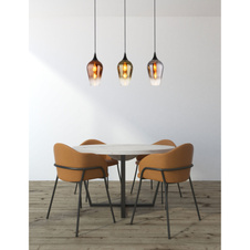 Závěsné svítidlo, kov černý, sklo měděné barvy, zlaté barvy, pochromované, textilní kabel černý, možnost zkrácení výšky, DxŠxV 830x180x1200mm, bez žárovek 3xE27,max. 60W 230V