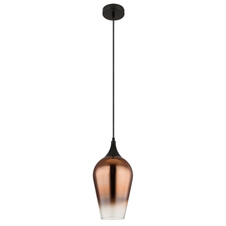 Závěsné svítidlo, kov černý, sklo měděné barvy, textilní kabel černý, možnost zkrácení výšky, ø:180mm, V:1200mm, bez žárovky 1xE27,max. 60W 230V