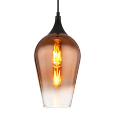 Závěsné svítidlo, kov černý, sklo měděné barvy, textilní kabel černý, možnost zkrácení výšky, ø:180mm, V:1200mm, bez žárovky 1xE27,max. 60W 230V