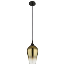Závěsné svítidlo, kov černý, sklo zlaté barvy, textilní kabel černý, možnost zkrácení výšky, ø:180mm, V:1200mm, bez žárovky 1xE27,max. 60W 230V