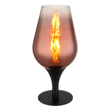Stolní svítidlo, kov černý, sklo měděné barvy, průhledné, textilní kabel černý, kolébkový vypínač na kabelu, ø:150mm, V:310mm, délka kabelu 1500mm, bez žárovky 1xE27, max. 40W 230V