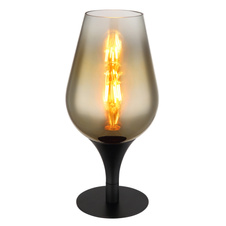 Stolní svítidlo, kov černý, sklo zlaté barvy, průhledné, textilní kabel černý, kolébkový vypínač na kabelu, ø:150mm, V:310mm, délka kabelu 1500mm, bez žárovky 1xE27, max. 40W 230V