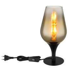Stolní svítidlo, kov černý, sklo zlaté barvy, průhledné, textilní kabel černý, kolébkový vypínač na kabelu, ø:150mm, V:310mm, délka kabelu 1500mm, bez žárovky 1xE27, max. 40W 230V