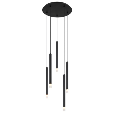 Závěsné svítidlo, kov černý, akryl satinovaný, čirý, kabel PVC černý, ø:340 mm, V:1200 mm, bez žárovek 5xG9 LED, Max. 4W 230V