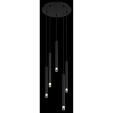 Závěsné svítidlo, kov černý, akryl satinovaný, čirý, kabel PVC černý, ø:340 mm, V:1200 mm, bez žárovek 5xG9 LED, Max. 4W 230V