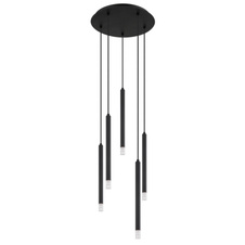 Závěsné svítidlo, kov černý, akryl satinovaný, čirý, kabel PVC černý, ø:340 mm, V:1200 mm, bez žárovek 5xG9 LED, Max. 4W 230V