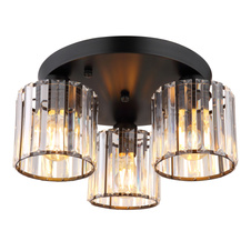 Stropní svítidlo, kov černý, akrylové křišťály čiré, ø:350mm, V:180mm, bez žárovek 3xE27,max. 60W 230V