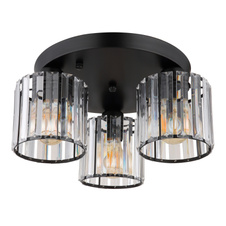 Stropní svítidlo, kov černý, akrylové křišťály čiré, ø:350mm, V:180mm, bez žárovek 3xE27,max. 60W 230V