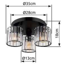 Stropní svítidlo, kov černý, akrylové křišťály čiré, ø:350mm, V:180mm, bez žárovek 3xE27,max. 60W 230V