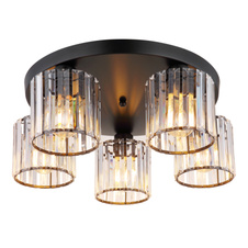 Stropní svítidlo, kov černý, akrylové křišťály čiré, ø:465mm, V:180mm, bez žárovek 5xE27,max. 60W 230V