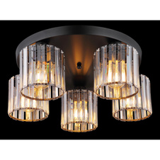 Stropní svítidlo, kov černý, akrylové křišťály čiré, ø:465mm, V:180mm, bez žárovek 5xE27,max. 60W 230V