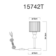 Stolní svítidlo, kov černý matný, akrylové křišťály čiré, kabel PVC černý, kolébkový vypínač na kabelu, ø:150mm, V:343mm, délka kabelu 1400mm, bez žárovky 1xE27, max. 60W 230V
