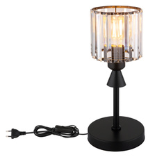 Stolní svítidlo, kov černý matný, akrylové křišťály čiré, kabel PVC černý, kolébkový vypínač na kabelu, ø:150mm, V:343mm, délka kabelu 1400mm, bez žárovky 1xE27, max. 60W 230V
