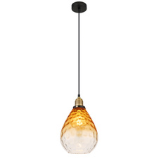 Závěsné svítidlo, kov černý, sklo jantarové, průhledné, kov mosazný matný, kabel PVC černý, možnost zkrácení výšky, ø:210mm, V:1200mm, bez žárovky 1xE27,max. 60W 230V
