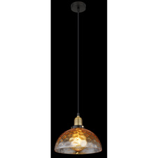 Závěsné svítidlo, kov černý, sklo jantarové, průhledné, kov mosazný matný, kabel PVC černý, možnost zkrácení výšky, ø:250mm, V:1200mm, bez žárovky 1xE27,max. 60W 230V