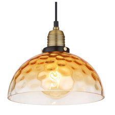 Závěsné svítidlo, kov černý, sklo jantarové, průhledné, kov mosazný matný, kabel PVC černý, možnost zkrácení výšky, ø:250mm, V:1200mm, bez žárovky 1xE27,max. 60W 230V