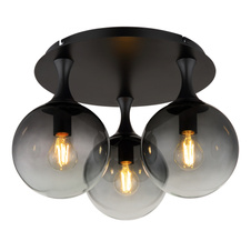 Stropní svítidlo, kov černý, skleněné koule kouřové barvy, ø:460mm, V:327mm, bez žárovek 3xE27, max. 10W 230V