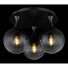 Stropní svítidlo, kov černý, skleněné koule kouřové barvy, ø:460mm, V:327mm, bez žárovek 3xE27, max. 10W 230V
