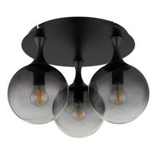 Stropní svítidlo, kov černý, skleněné koule kouřové barvy, ø:460mm, V:327mm, bez žárovek 3xE27, max. 10W 230V