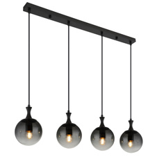 Závěsné svítidlo, kov černý, skleněné koule kouřové barvy, kabel PVC černý, výškově nastavitelné, DxŠxV:900x150x1300mm, bez žárovek 4xE27 LED ILLU, max. 10W 230V