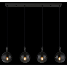 Závěsné svítidlo, kov černý, skleněné koule kouřové barvy, kabel PVC černý, výškově nastavitelné, DxŠxV:900x150x1300mm, bez žárovek 4xE27 LED ILLU, max. 10W 230V