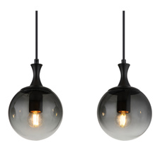 Závěsné svítidlo, kov černý, skleněné koule kouřové barvy, kabel PVC černý, výškově nastavitelné, DxŠxV:900x150x1300mm, bez žárovek 4xE27 LED ILLU, max. 10W 230V