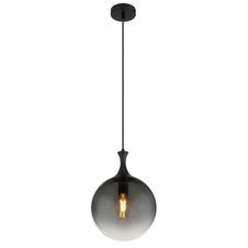 Závěsné svítidlo, kov černý, skleněné koule kouřové barvy, kabel PVC černý, výškově nastavitelné, ø:250mm, V:1410mm, bez žárovky 1xE27 LED, max. 10W 230V
