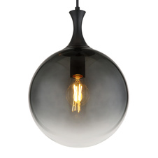 Závěsné svítidlo, kov černý, skleněné koule kouřové barvy, kabel PVC černý, výškově nastavitelné, ø:250mm, V:1410mm, bez žárovky 1xE27 LED, max. 10W 230V