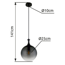 Závěsné svítidlo, kov černý, skleněné koule kouřové barvy, kabel PVC černý, výškově nastavitelné, ø:250mm, V:1410mm, bez žárovky 1xE27 LED, max. 10W 230V