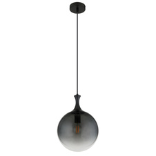 Závěsné svítidlo, kov černý, skleněné koule kouřové barvy, kabel PVC černý, výškově nastavitelné, ø:250mm, V:1410mm, bez žárovky 1xE27 LED, max. 10W 230V