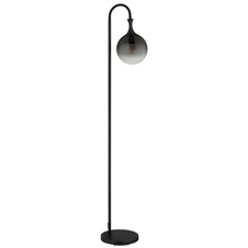 Stojací svítidlo, kov černý matný, skleněná koule kouřové barvy, kabel PVC černý, vypínač na kabelu, DxŠxV:290x250x1520, délka kabelu 1800mm, bez žárovky 1xE27 LED, max. 10W 230V