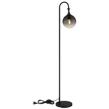 Stojací svítidlo, kov černý matný, skleněná koule kouřové barvy, kabel PVC černý, vypínač na kabelu, DxŠxV:290x250x1520, délka kabelu 1800mm, bez žárovky 1xE27 LED, max. 10W 230V