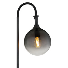Stojací svítidlo, kov černý matný, skleněná koule kouřové barvy, kabel PVC černý, vypínač na kabelu, DxŠxV:290x250x1520, délka kabelu 1800mm, bez žárovky 1xE27 LED, max. 10W 230V