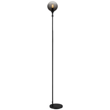 Stojací svítidlo, kov černý matný, skleněná koule kouřové barvy, kabel PVC černý, vypínač na kabelu, DxŠxV:290x250x1520, délka kabelu 1800mm, bez žárovky 1xE27 LED, max. 10W 230V