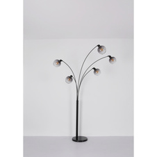 Stolní svítidlo, kov černý matný, skleněná koule kouřové barvy, kabel PVC černý, kolébkový vypínač na kabelu, DxŠxV:225x180x575mm, délka kabelu 1500mm, bez žárovky 1xE27 LED, max. 10W 230V