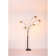 Stolní svítidlo, kov černý matný, skleněná koule kouřové barvy, kabel PVC černý, kolébkový vypínač na kabelu, DxŠxV:225x180x575mm, délka kabelu 1500mm, bez žárovky 1xE27 LED, max. 10W 230V