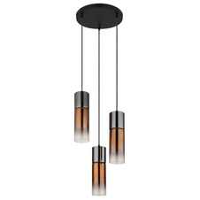 Závěsné svítidlo, kov černý, sklo měděné barvy, průhledné, kov černý chrom, textilní kabel černý, ø:340mm, V:1500mm, bez žárovek 3xE27,max. 25W 230V