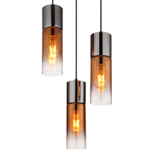Závěsné svítidlo, kov černý, sklo měděné barvy, průhledné, kov černý chrom, textilní kabel černý, ø:340mm, V:1500mm, bez žárovek 3xE27,max. 25W 230V