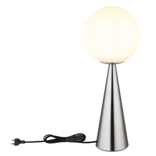 Stolní svítidlo, kov nikl, skleněná koule bílá, kabel textilní černý, kolébkový vypínač na kabelu, ø:200mm, V:495mm, délka kabelu 1460mm, bez žárovky 1xE27, max. 40W 230V
